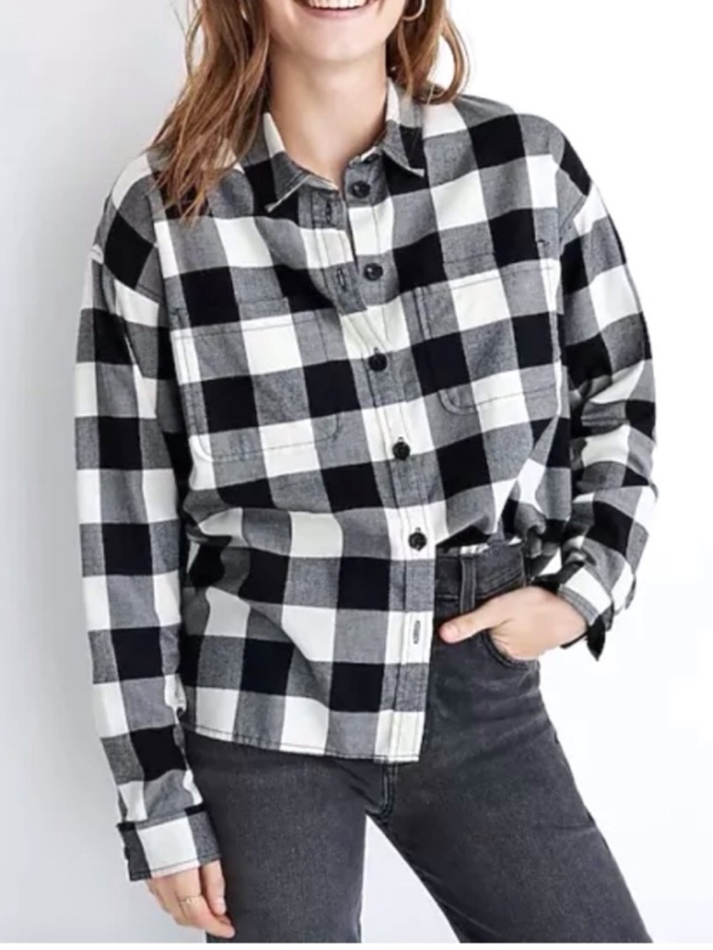 Madewell black plaid flannel shirt size large